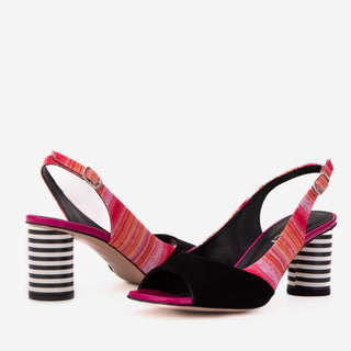 The Spectrum Multicolor Block Heel Leather Women Slingback Sandal - Glamourous Grace