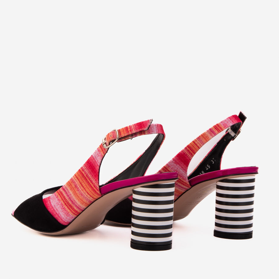 The Spectrum Multicolor Block Heel Leather Women Slingback Sandal - Glamourous Grace