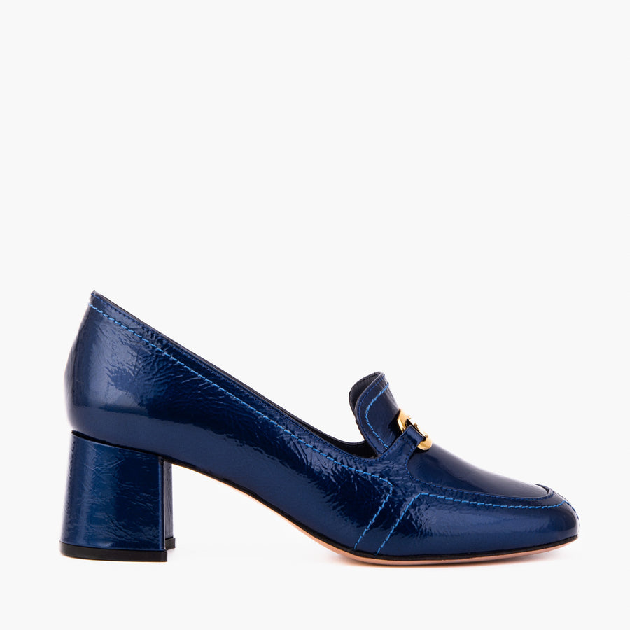The Victoria Navy Blue Leather Block Heel Pump Women Shoe - Glamourous Grace