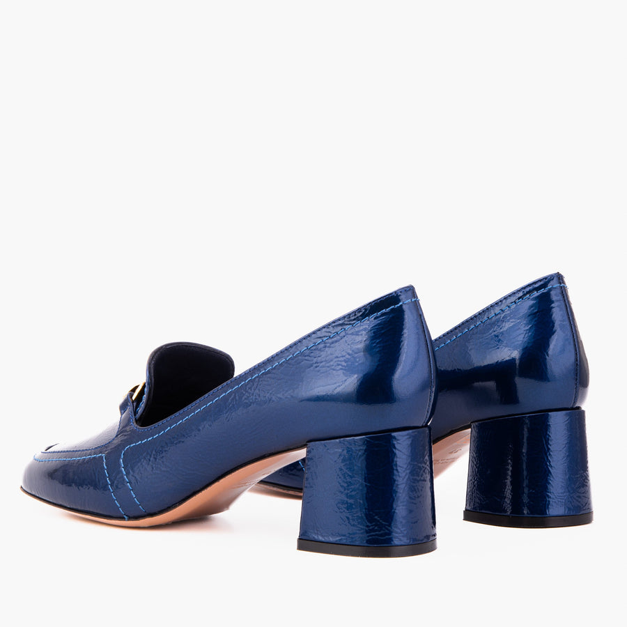 The Victoria Navy Blue Leather Block Heel Pump Women Shoe - Glamourous Grace