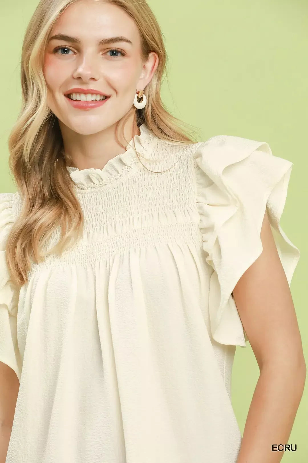 Umgee Smocked Ruffle Sleeve Textured Top - Glamourous Grace