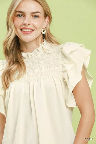 Umgee Smocked Ruffle Sleeve Textured Top - Glamourous Grace