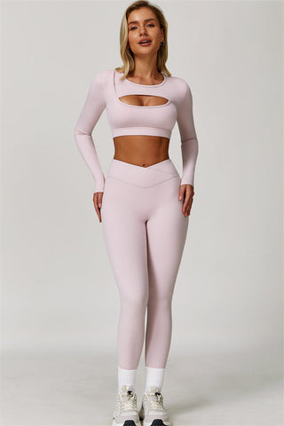 The Lavish Long Sleeve Cut-out Crop Top Leggings 2-Piece Set