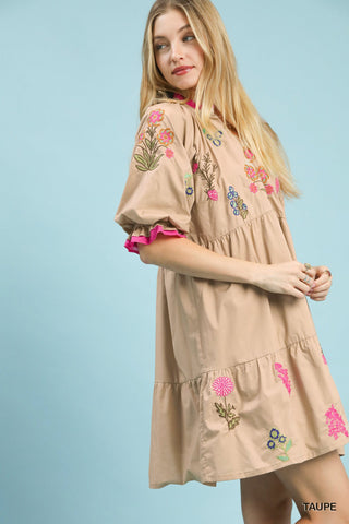 Umgee Embroidered Floral Tiered Dress - Glamourous Grace