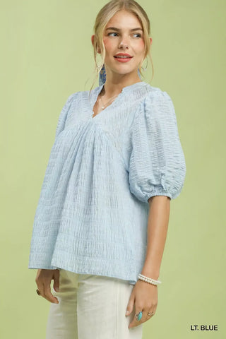 Umgee Textured Puff Sleeve Blouse - Glamourous Grace