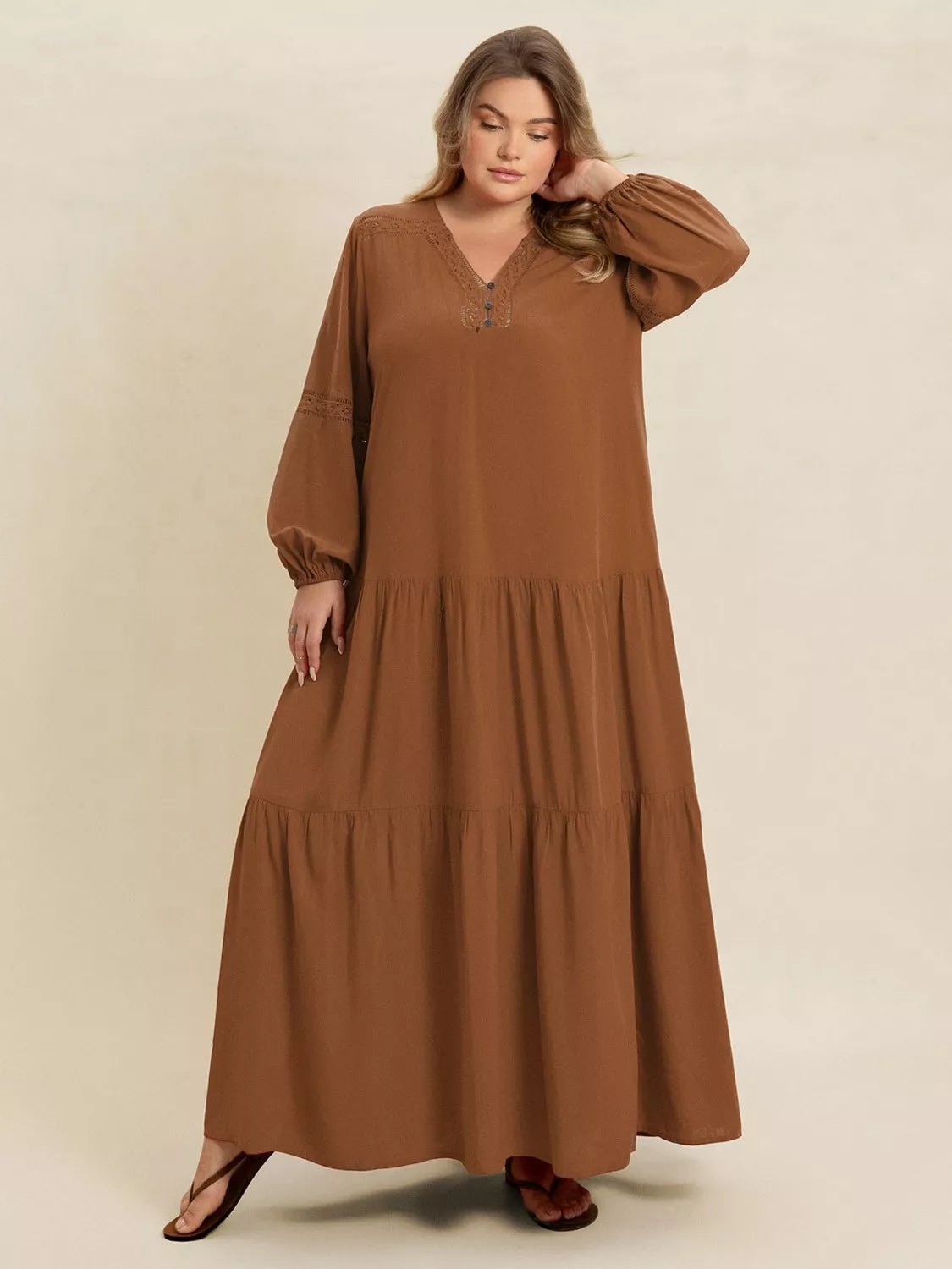 Plus Size Bohemian Tiered Maxi Dress with Balloon Sleeves - Glamourous Grace
