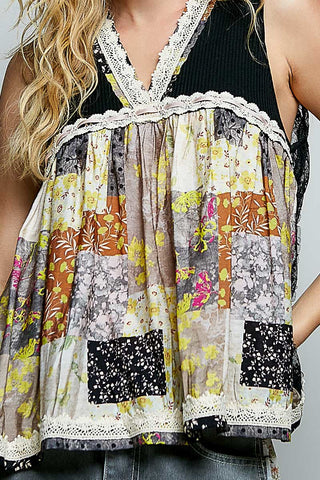 POL Floral V-Neck Sheer Tank with Lace Trim - Glamourous Grace