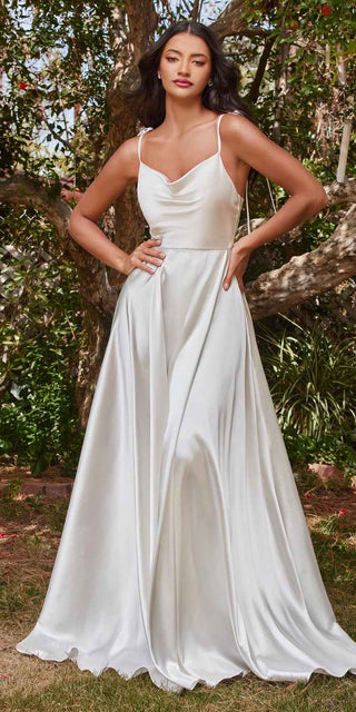 Cinderella Divine BD104W Ravishing Cowl A-Line Satin Gown