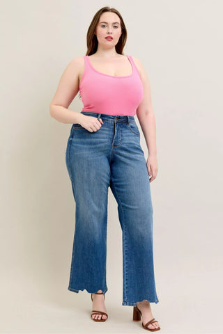 Judy Blue  High Waist Tummy Control Chew Hem Destroy Wide Jeans