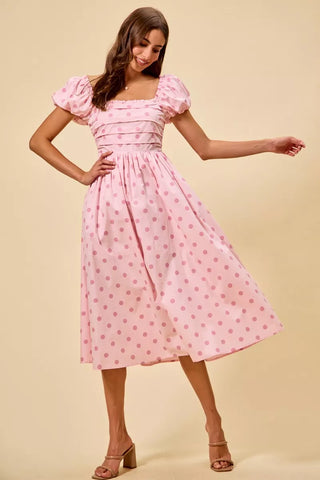 SO ME Polka Cotton Print Short Sleeves Midi Dress - Glamourous Grace