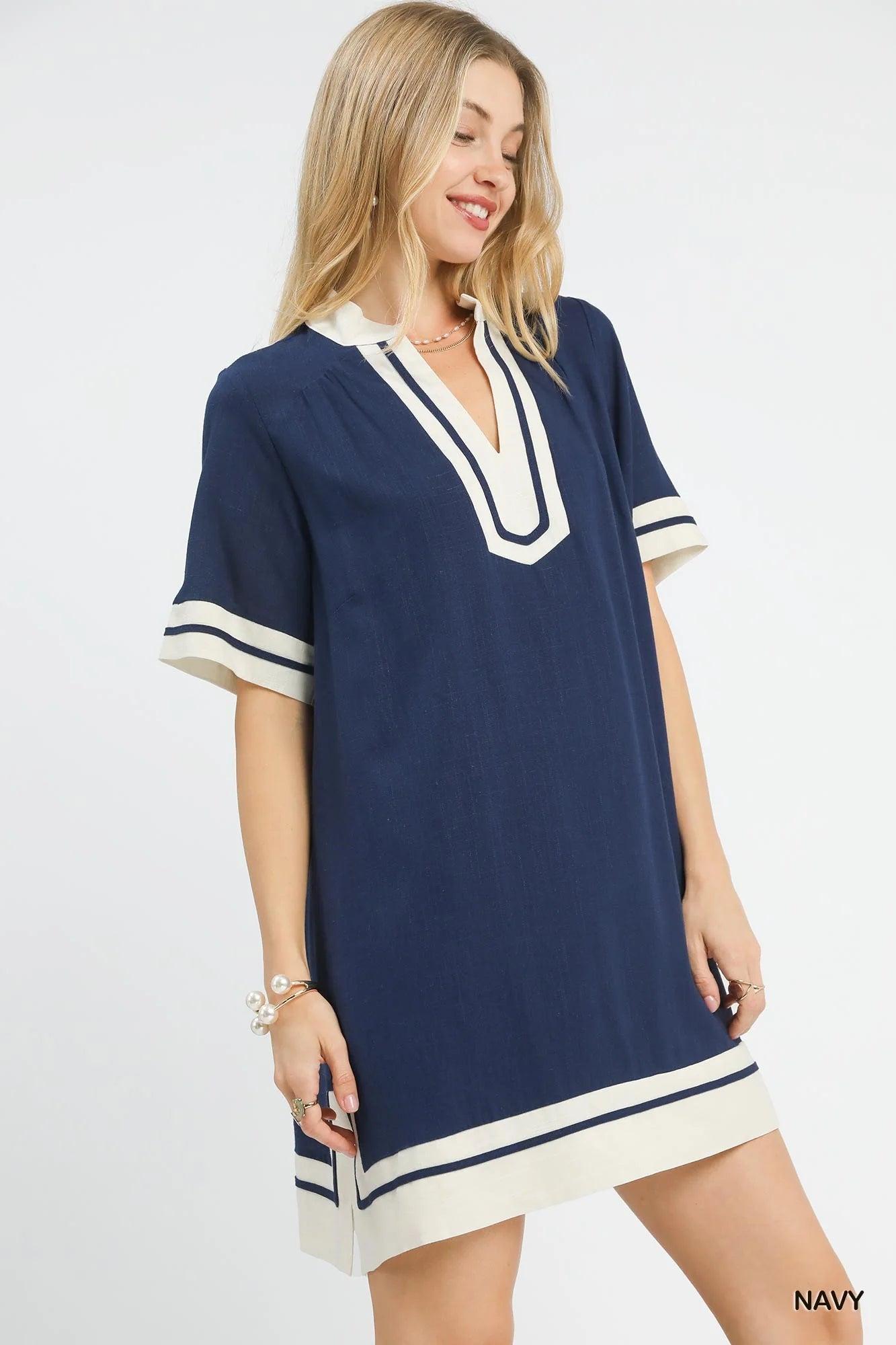 Umgee Linen Rayon Mini Dress in Navy - Glamourous Grace