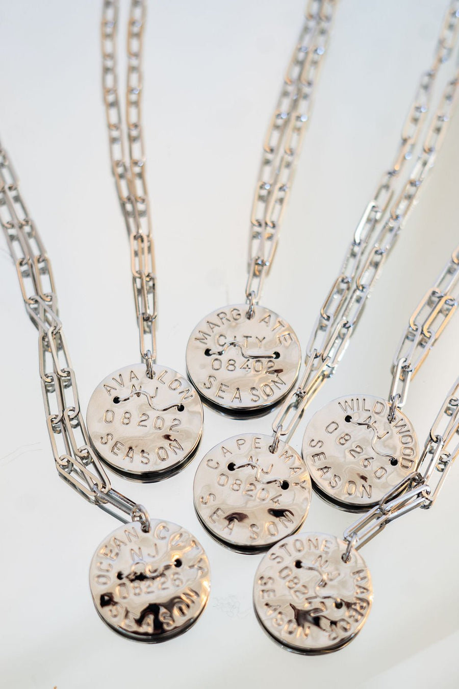 Beach Tag Charm Necklace – Silver - Paper Clip Chain - Glamourous Grace