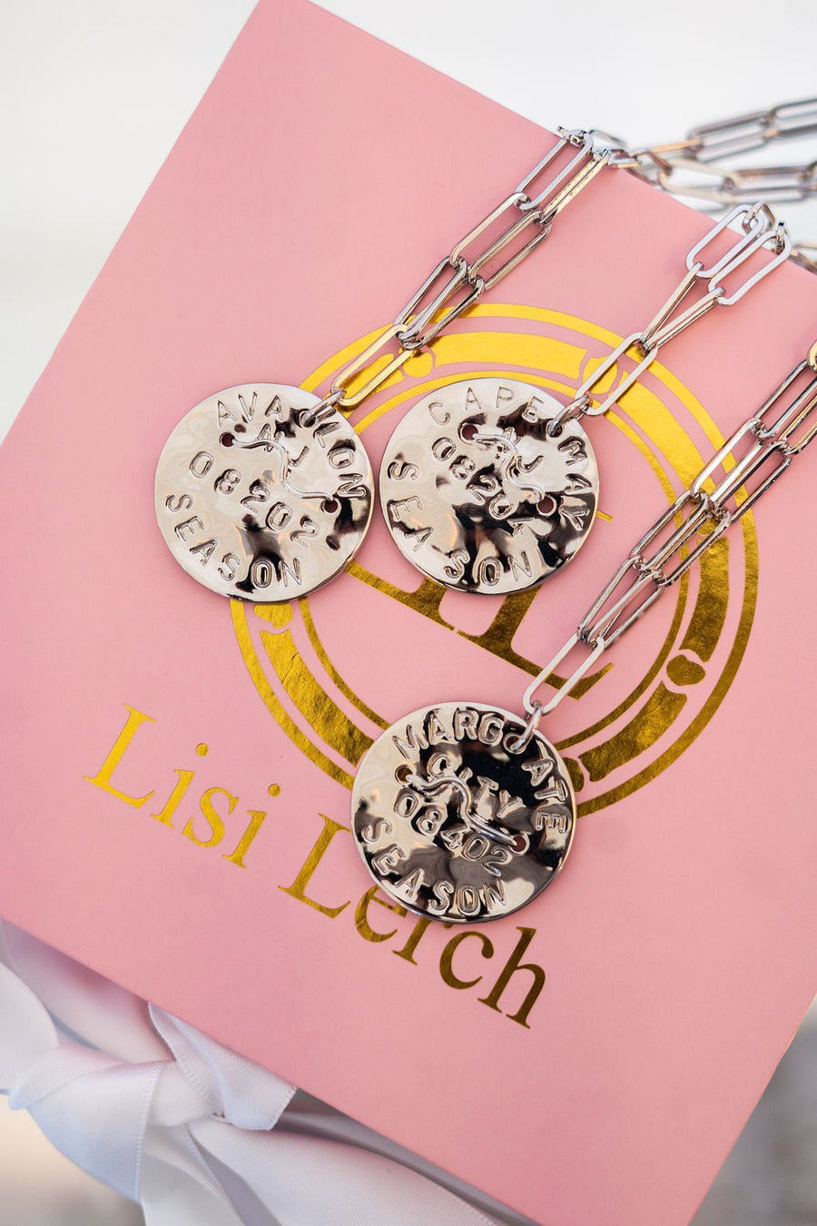 Beach Tag Charm Necklace – Silver - Paper Clip Chain - Glamourous Grace