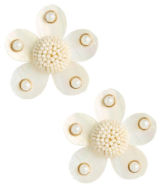 Greer - Mother Of Pearl Stud Flower Earrings - Glamourous Grace
