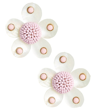 Greer - Mother Of Pearl Stud Flower Earrings - Glamourous Grace