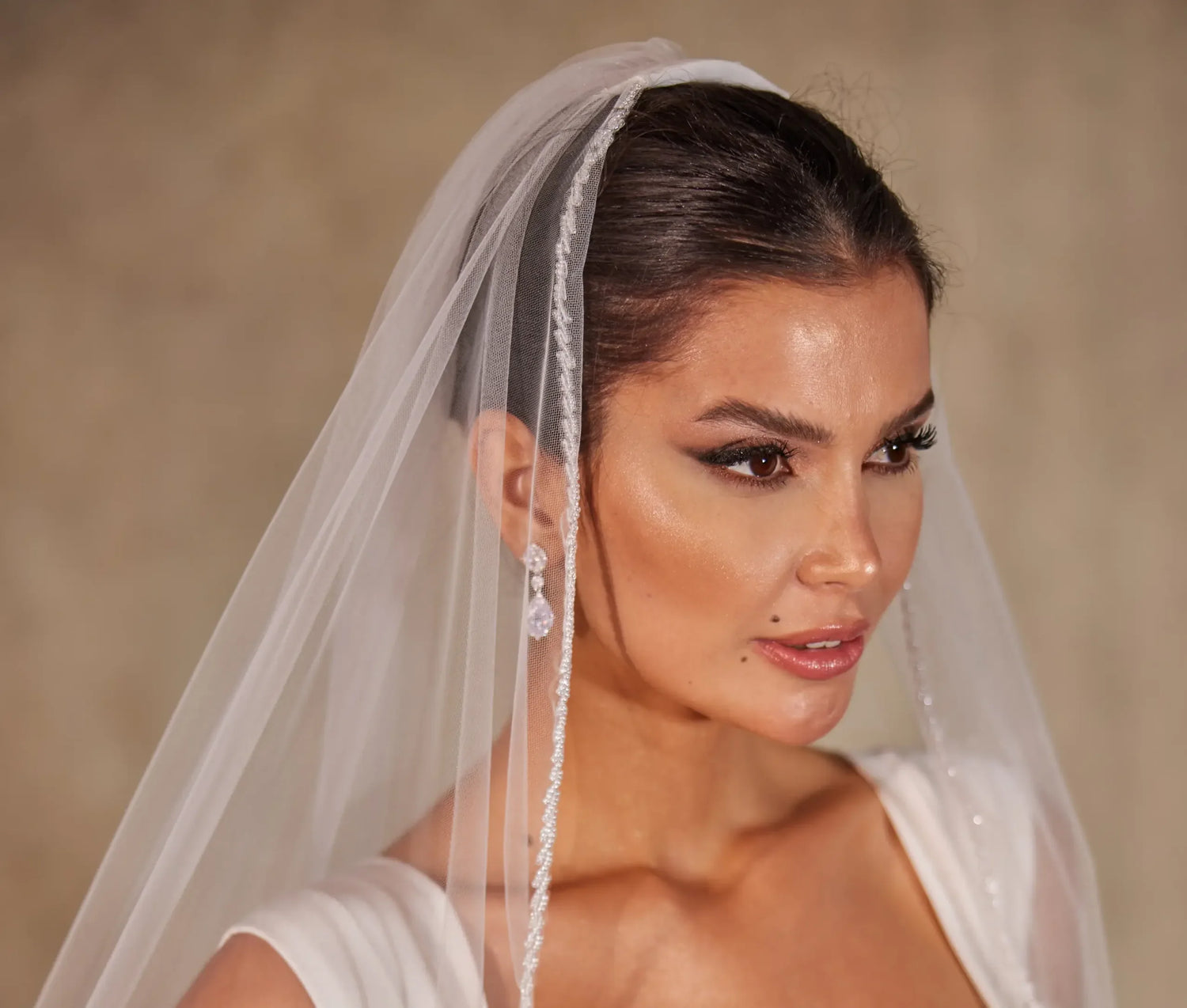 Crystal Knot Beaded Edge Wedding Veil - D250 - Glamourous Grace