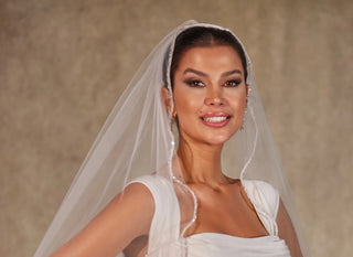 Wavy Beaded Edge Minimalist Wedding Veil- D246 - Glamourous Grace