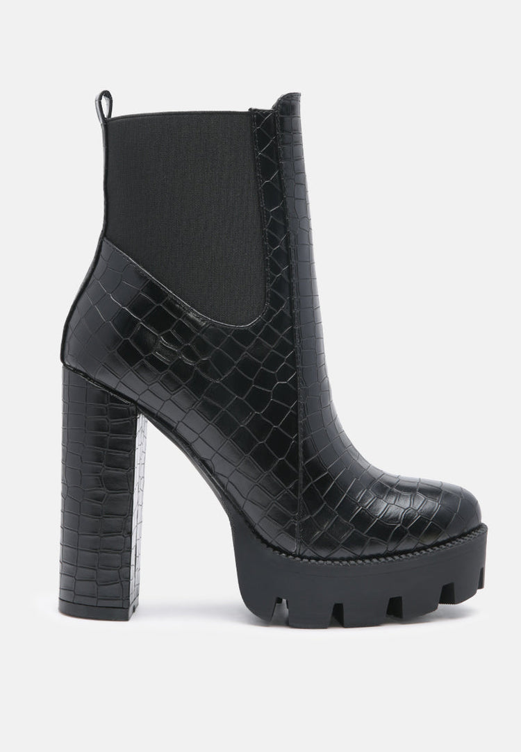 Beatriz Croc Print Block Heel Ankle Boots - Glamourous Grace