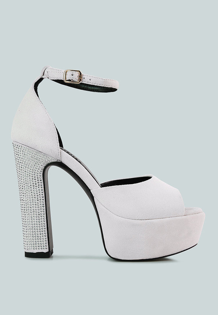 Beaty High Block Heeled Diamante Stud Sandals - Glamourous Grace
