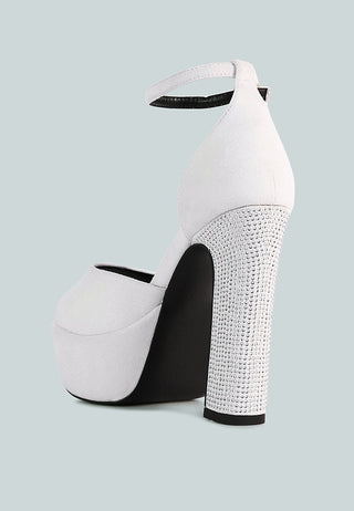 Beaty High Block Heeled Diamante Stud Sandals