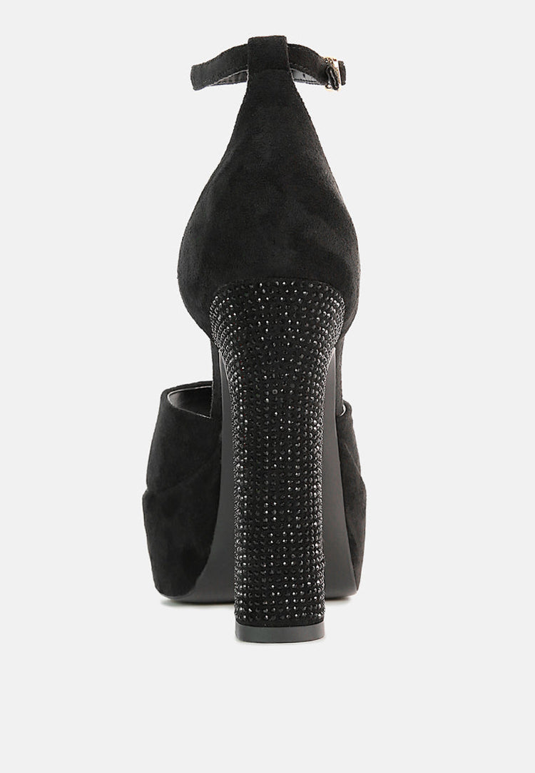 Beaty High Block Heeled Diamante Stud Sandals