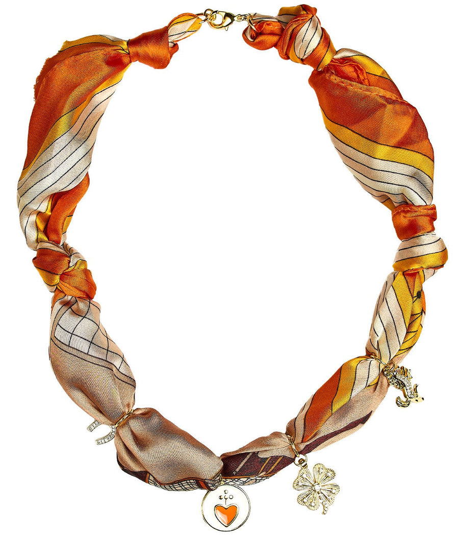 Bebe -  Horse Orange Charm - Scarf Necklace - Glamourous Grace