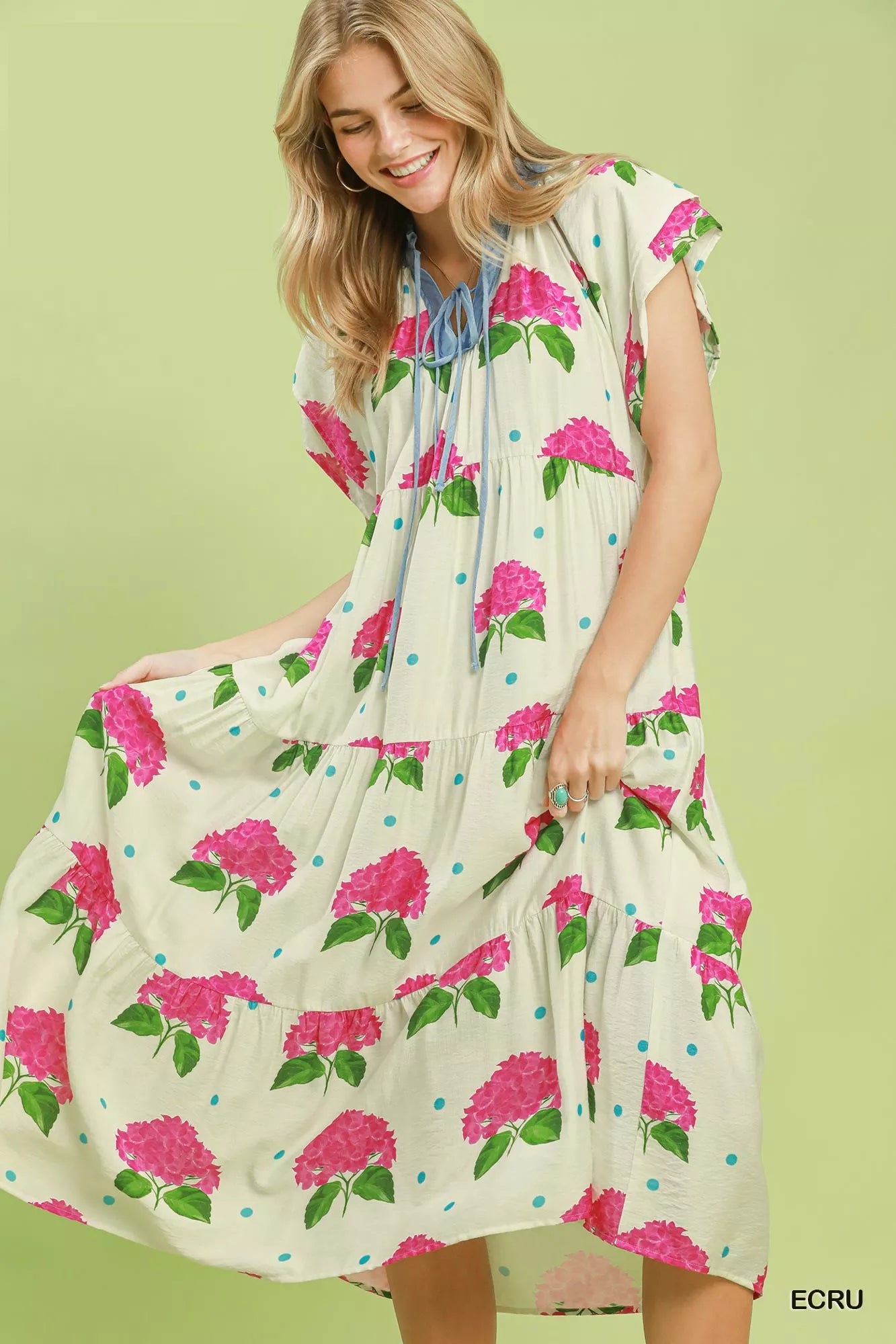 Umgee Hydrangea Print Tiered Midi Dress - Glamourous Grace