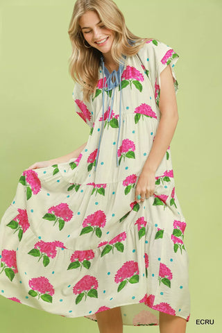 Umgee Hydrangea Print Tiered Midi Dress - Glamourous Grace