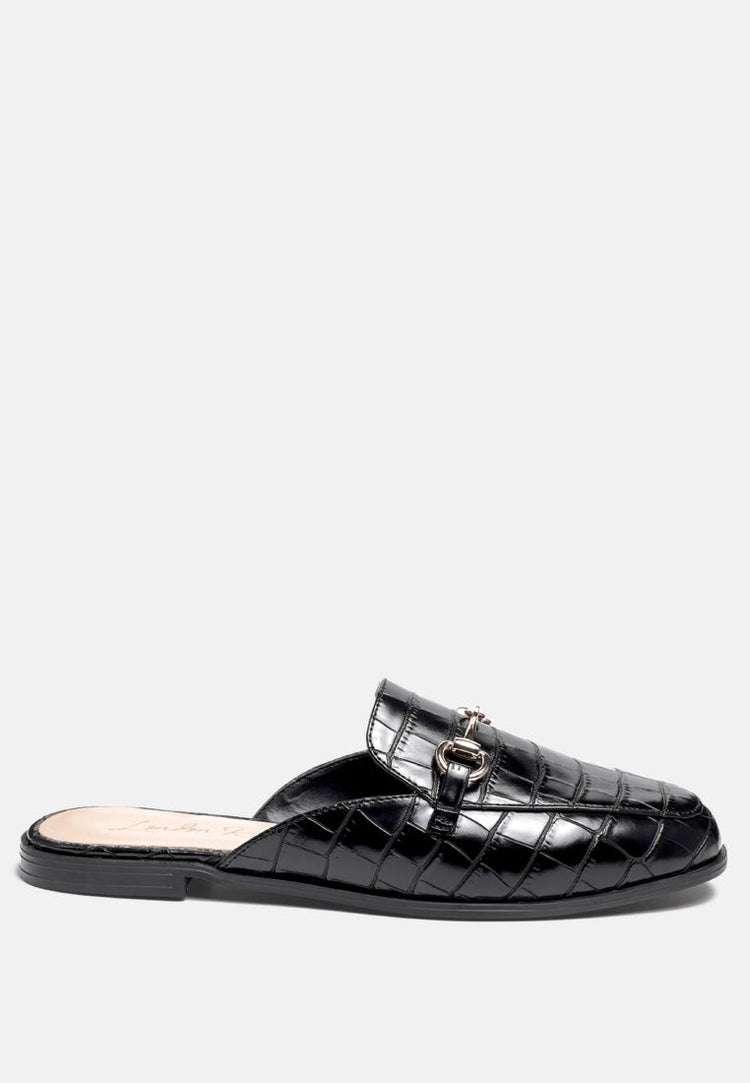 Begonia Buckled Faux Leather Croc Mules - Glamourous Grace