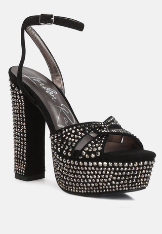 Bellini Heat-Set Diamante High Block Heel Sandals - Glamourous Grace