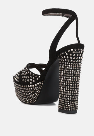 Bellini Heat-Set Diamante High Block Heel Sandals - Glamourous Grace