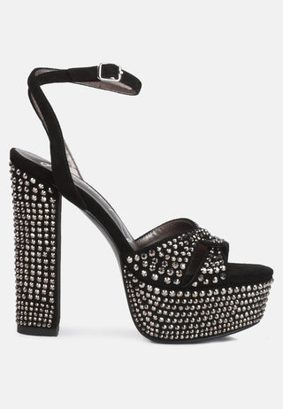 Bellini Heat-Set Diamante High Block Heel Sandals - Glamourous Grace