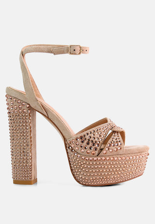 Bellini Heat-Set Diamante High Block Heel Sandals - Glamourous Grace
