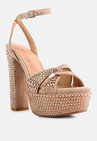 Bellini Heat-Set Diamante High Block Heel Sandals - Glamourous Grace