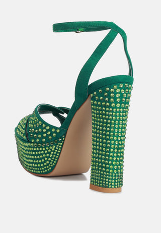 Bellini Heat-Set Diamante High Block Heel Sandals - Glamourous Grace