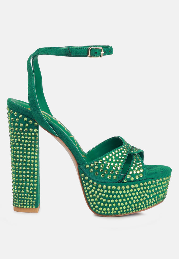 Bellini Heat-Set Diamante High Block Heel Sandals - Glamourous Grace