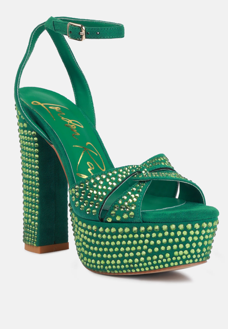 Bellini Heat-Set Diamante High Block Heel Sandals - Glamourous Grace
