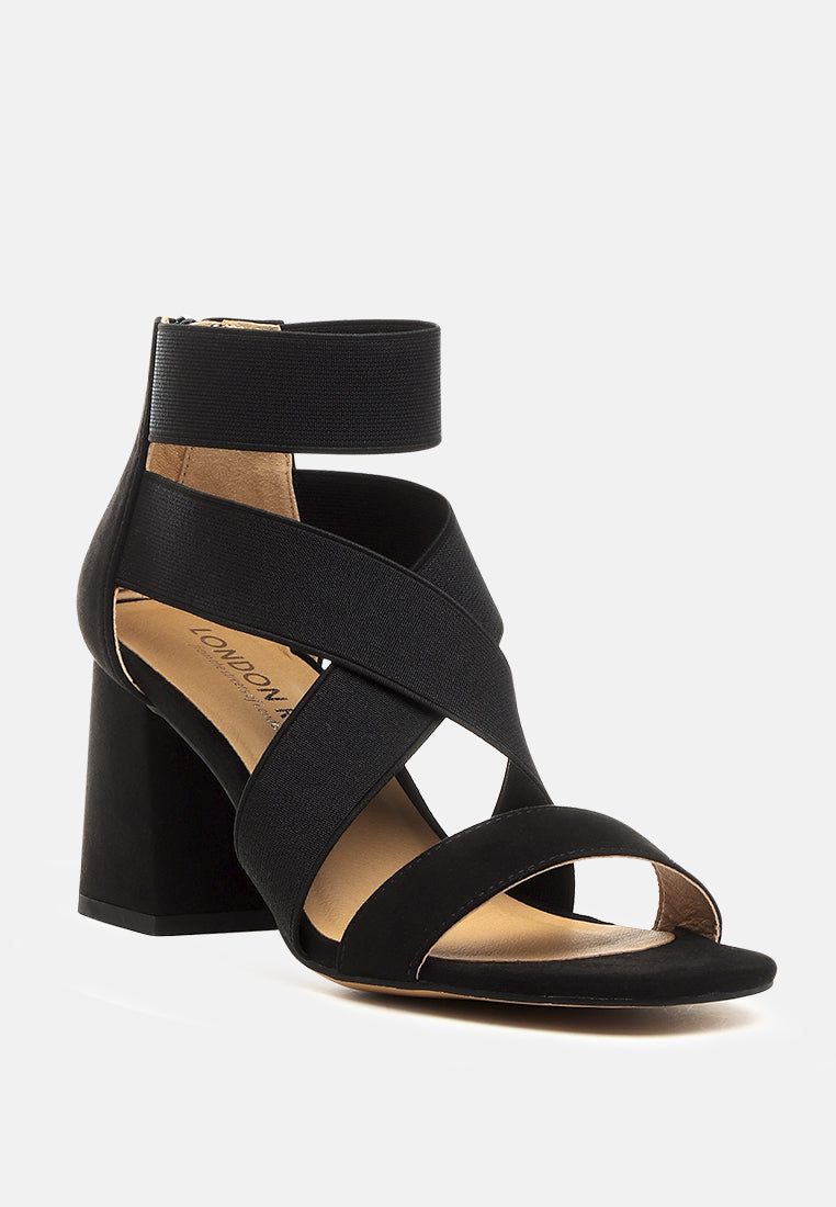 Benicia Elastic Strappy Block Heel Sandals - Glamourous Grace