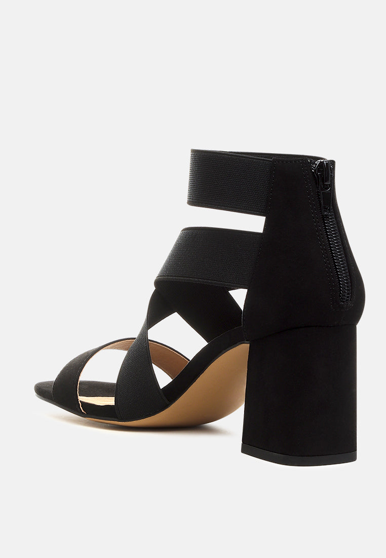 Benicia Elastic Strappy Block Heel Sandals - Glamourous Grace