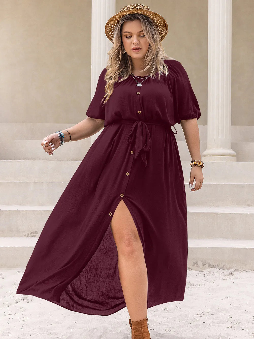 Plus Size Round Neck Half Sleeve Dress - Glamourous Grace