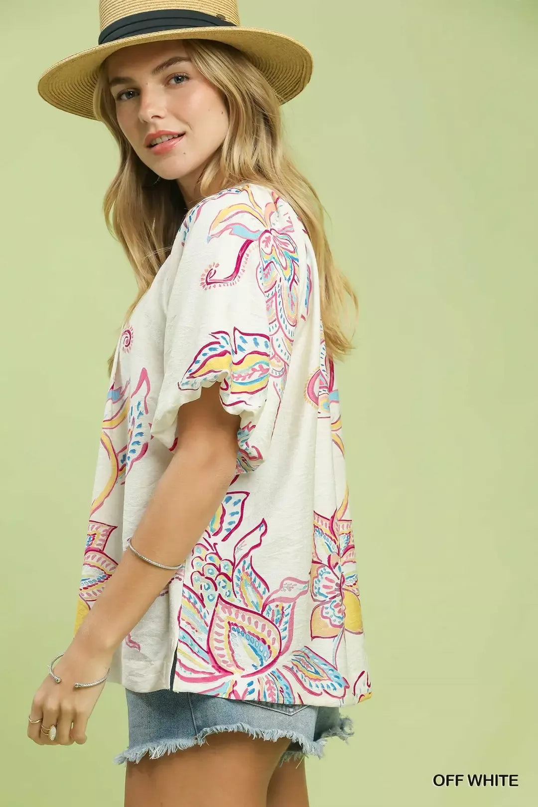 Umgee Paisley Print Puff Sleeve Top - Glamourous Grace