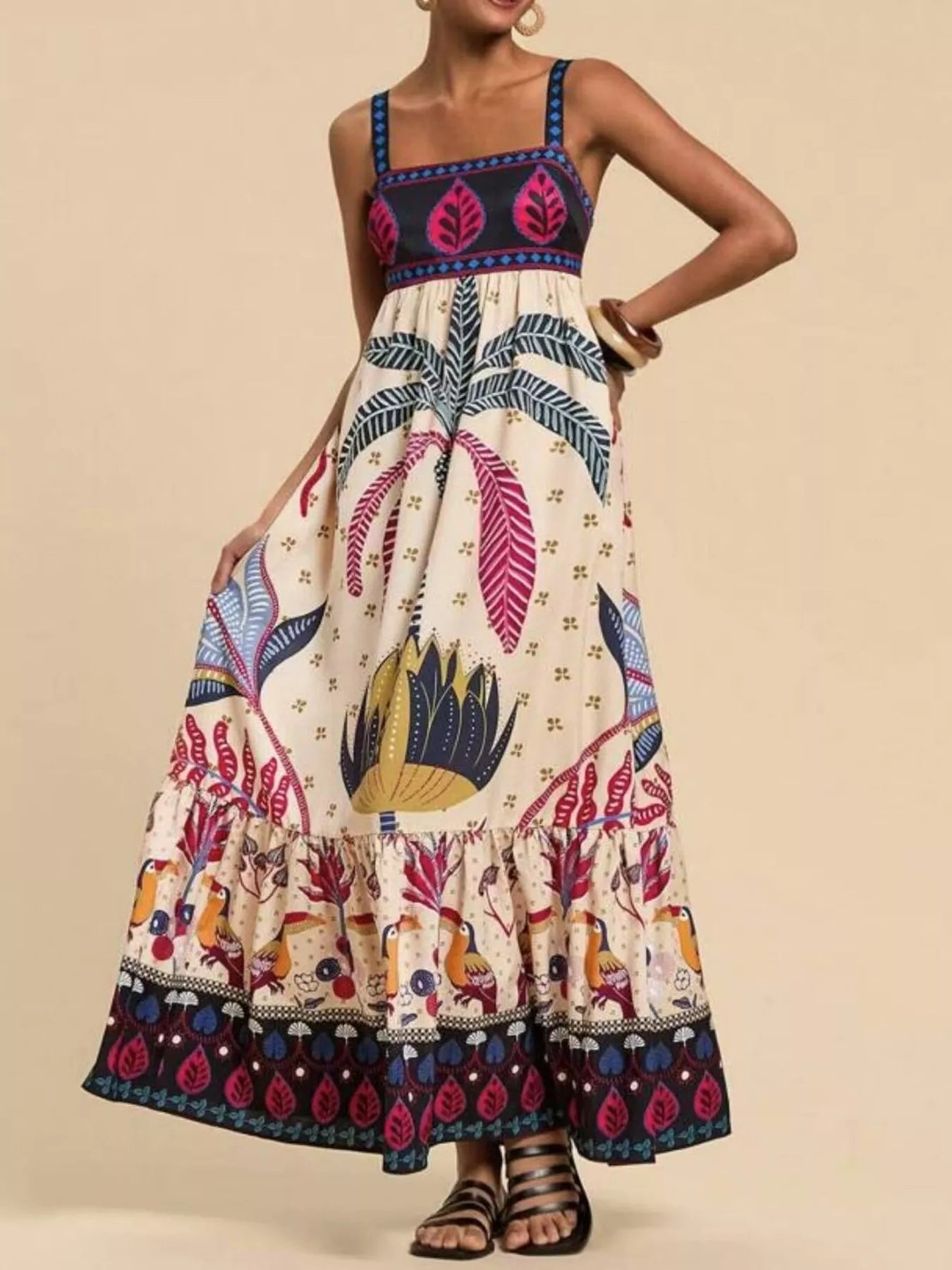 Printed Square Neck Maxi Dress - Glamourous Grace