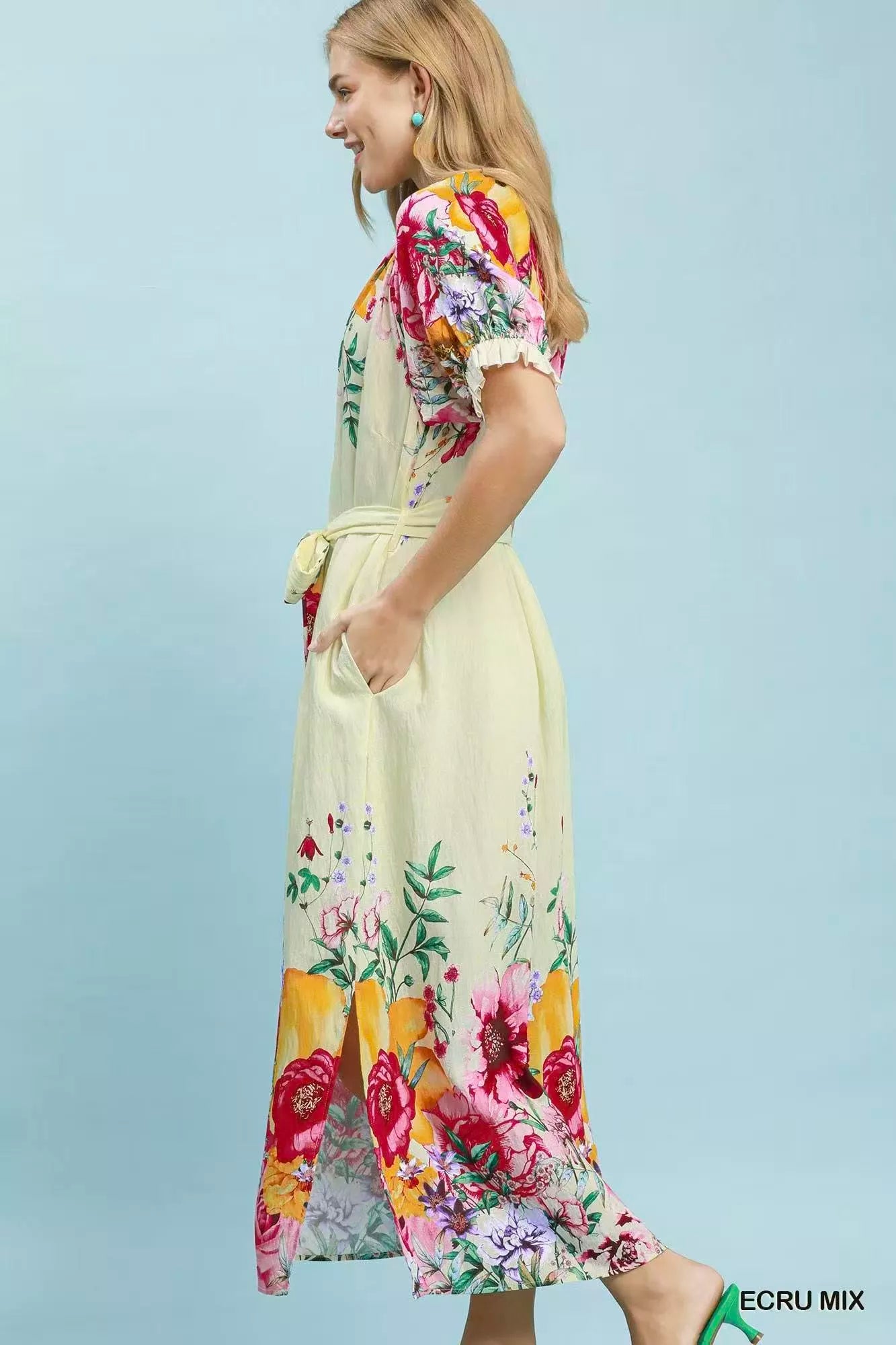 Umgee Mix Floral Border Print Midi Dress - Glamourous Grace