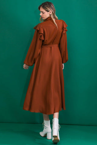 TIER ELEGANCE BROWN WOVEN MIDI DRESS - Glamourous Grace