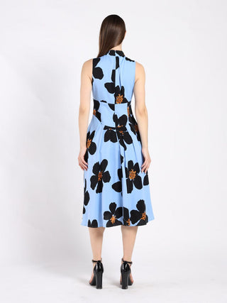 Big Flower Print Mdii  Dress With Gathered Neck