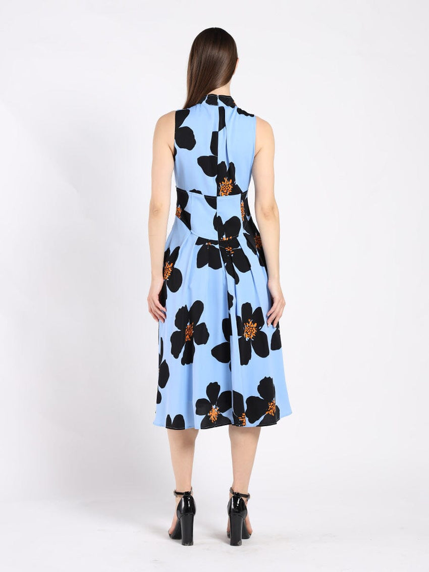 Big Flower Print Mdii  Dress With Gathered Neck