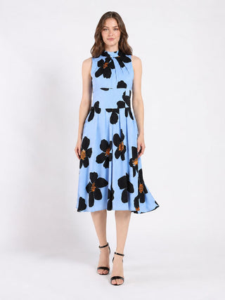 Big Flower Print Mdii  Dress With Gathered Neck