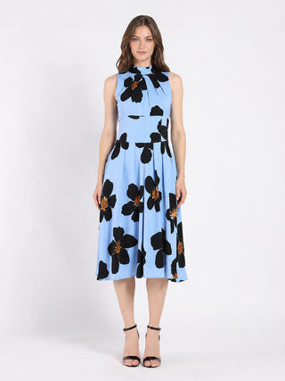 Big Flower Print Mdii  Dress With Gathered Neck