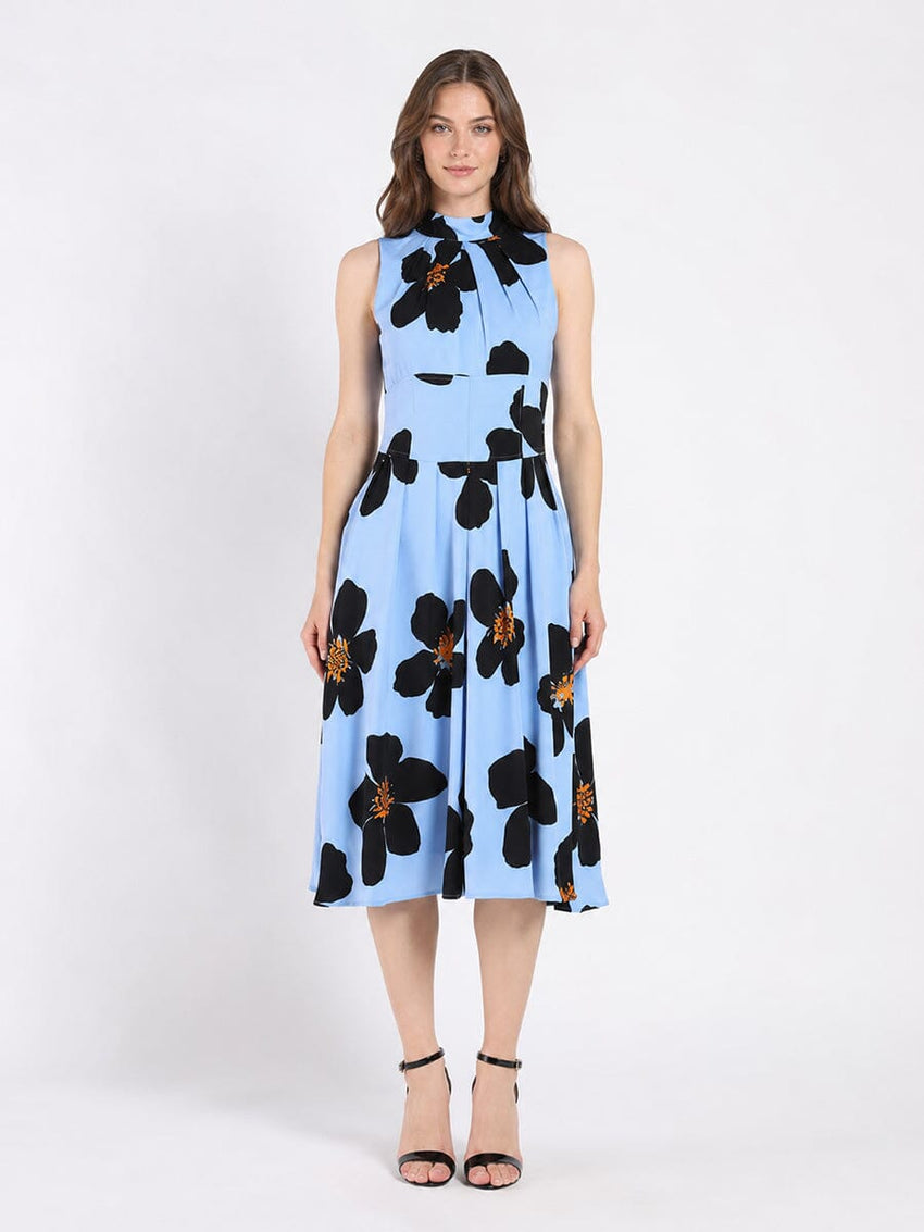 Big Flower Print Mdii  Dress With Gathered Neck