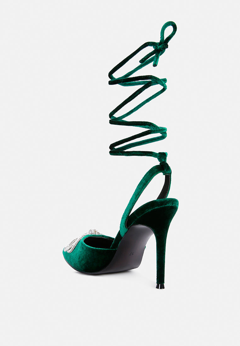 Big Treat Rhinestone Embellished Lace Up Sandals - Glamourous Grace